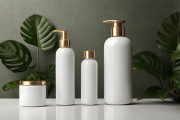 An eco-friendly cosmetics line inspired by nature’s essence. This collection includes organic facial skincare and skincare products, all beautifully adorned with delicate green leaves, representing pu
