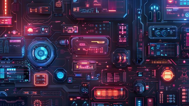 Futuristic Digital Interface with Neon Lights and Complex Circuitry