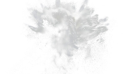 White powder or flour explosion isolated on black background freeze stop motion object design