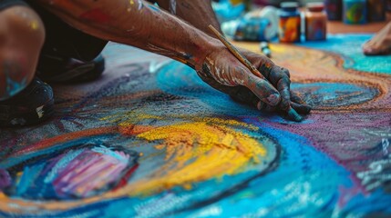 Close Up of Artist's Hand Creating Colorful Street Art