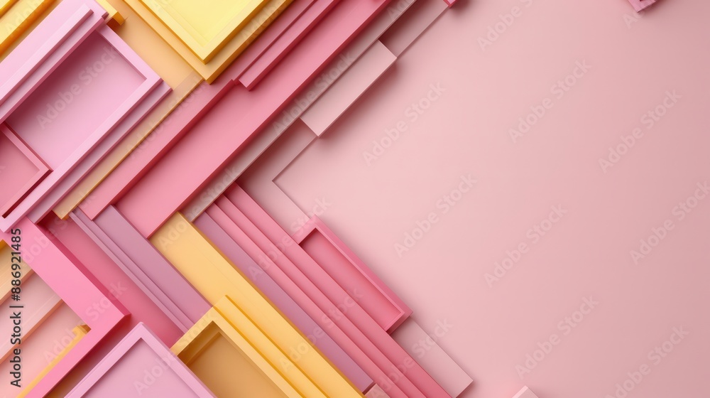 Poster A colorful background with pink and yellow squares. The squares are arranged in a way that creates a sense of movement and energy. Scene is playful and vibrant