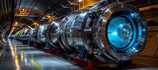 Detailed network of pipes and equipment within the vast large hadron collider tunnel