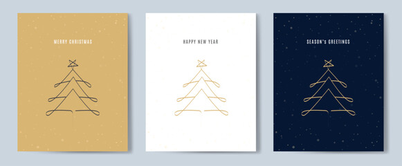 Merry Christmas tree outline greeting text card set golden vector illustration design background. Greeting card. Xmas tree.