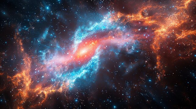 Abstract spacescape featuring a black hole, star, magic explosion with particles, speed of light, motion blur  background