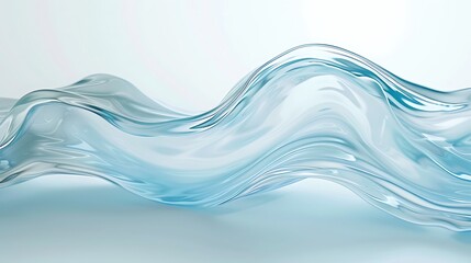 Long shot of a pale blue tidal wave, serene and gentle, minimalist style, isolated on white