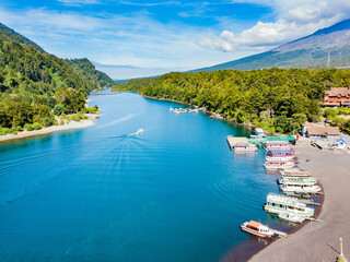 Naklejka premium boats on Lake All Saints, Petruhué, Chile