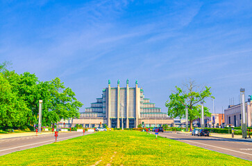 Obraz premium Brussels Exhibition Centre or Brussels Expo primary event complex on Heysel Plateau Heizel Heysel Park in Laeken Laken suburb in Brussels city, Brussels-Capital Region, Belgium