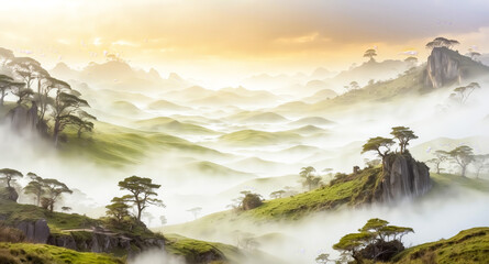 Misty Mountains in a Golden Hour
