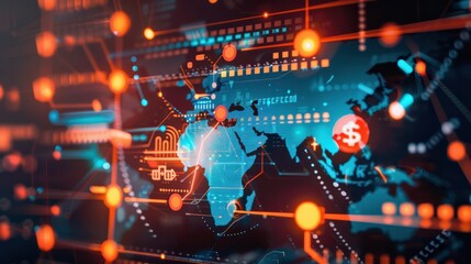 Obraz premium Global AML Regulations, world map with icons of international AML standards, cross-border transactions,