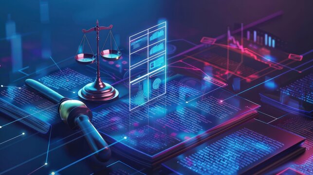 Legal Compliance and Regulatory Updates, digital library with icons of legal documents, regulatory updates, and compliance manuals,