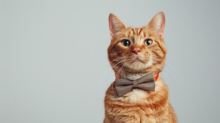 Obraz premium Red cat in bow tie on white background is charming and stylish
