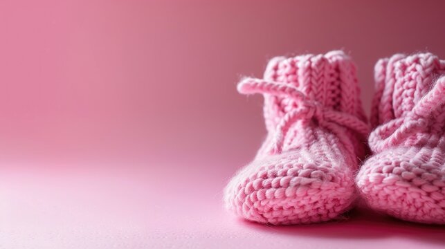 Pregnancy confirmation with pink booties on pink background