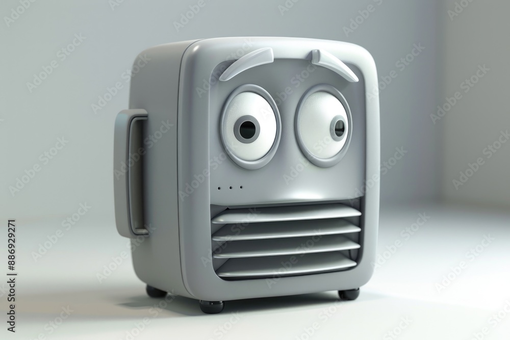 Poster close-up of a robot's face with glowing eyes, suitable for futuristic or sci-fi concepts