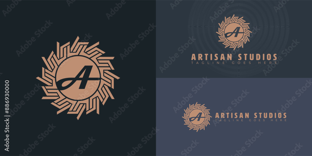 Poster abstract initial circle letter as or sa logo in brown color isolated on multiple background colors. 