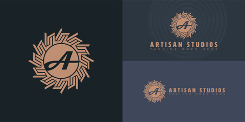 Abstract initial circle letter AS or SA logo in brown color isolated on multiple background colors. The logo is suitable for woodworking business logo design inspiration templates.