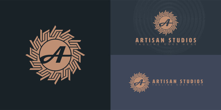 Abstract initial circle letter AS or SA logo in brown color isolated on multiple background colors. The logo is suitable for woodworking business logo design inspiration templates.