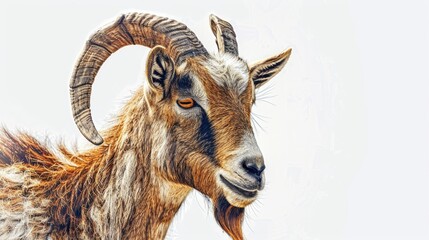 A close-up shot of a goat with impressive long horns, suitable for use in nature or animal-related contexts