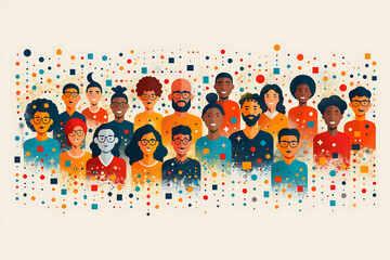 Obraz premium An illustration in flat art style, featuring icons that represent teamwork, collaboration, unity, and collective effort, all depicted with a modern design