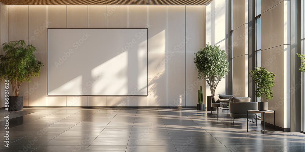 Aufkleber modern office lobby interior with empty frame mockup