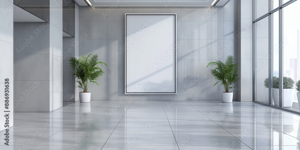 Aufkleber Modern office lobby with blank frame showing modern architecture