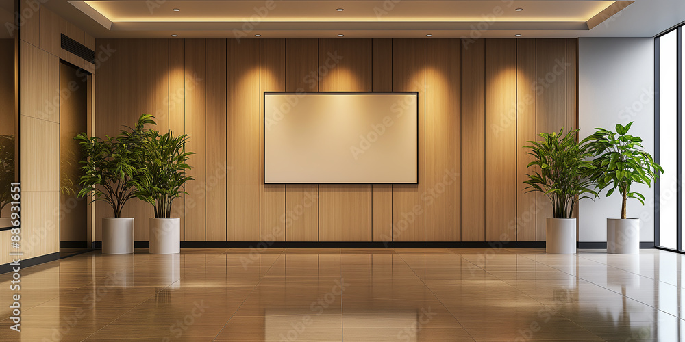 Aufkleber modern empty office lobby with blank frame mockup
