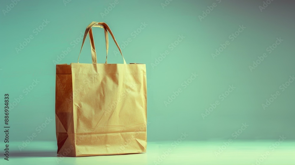 Poster empty shopping bag with handles for custom branding food delivery idea