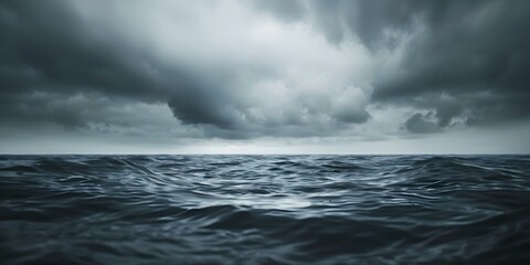 Dark eerie ocean scene with black clouds a hauntingly mysterious atmosphere. Concept Moonlit Ocean, Eerie Atmosphere, Mysterious Clouds, Haunting Scene