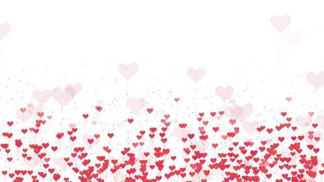 Dandelion with hearts isolated on white background. Flying red heart shapes. Loop animation. Copy space.