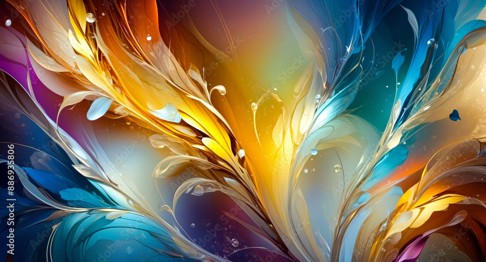Poster abstract swirling colors with floating bubbles