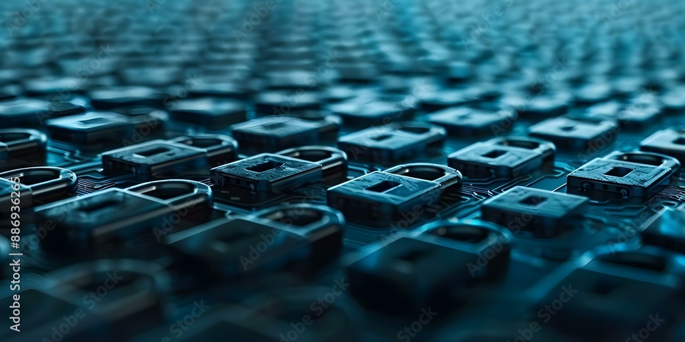 Poster picture of futuristic cybersecurity network interface with encrypted data connections. concept techn