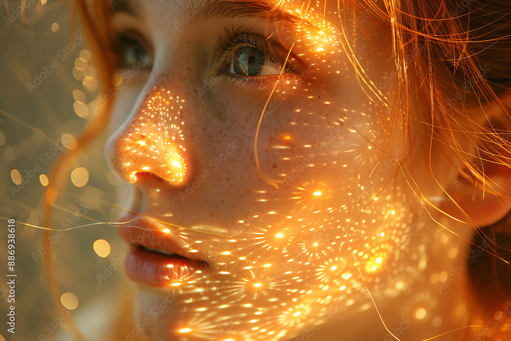 Aufkleber the girl's face is shown against the backdrop of a wireframe plexus, creating a striking visual cont