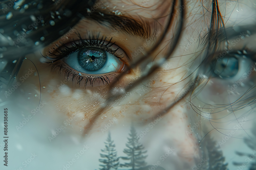 Aufkleber the girl's face is shown against the backdrop of a wireframe plexus, creating a striking visual cont