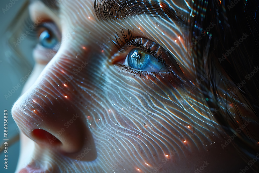 Aufkleber the girl's face is shown against the backdrop of a wireframe plexus, creating a striking visual cont