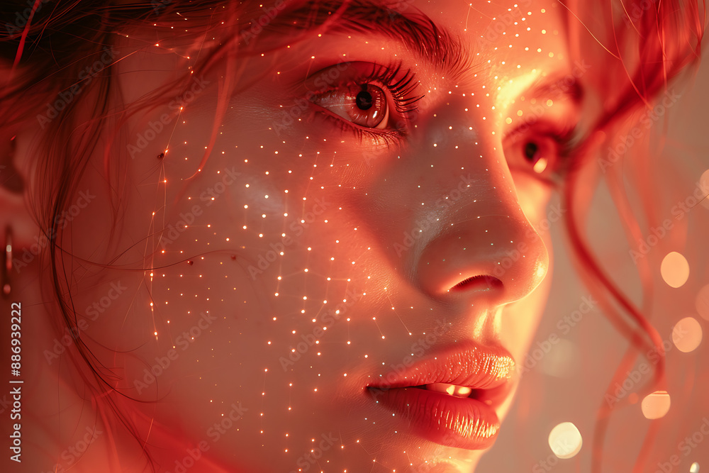 Aufkleber the girl's face is shown against the backdrop of a wireframe plexus, creating a striking visual cont