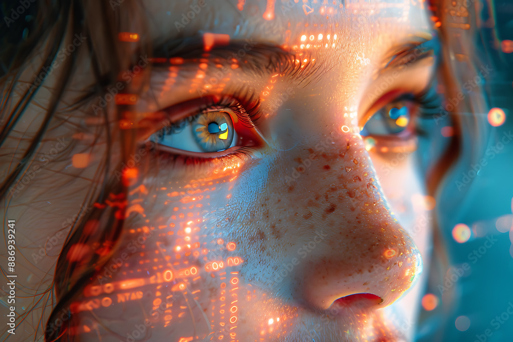 Aufkleber the girl's face is shown against the backdrop of a wireframe plexus, creating a striking visual cont