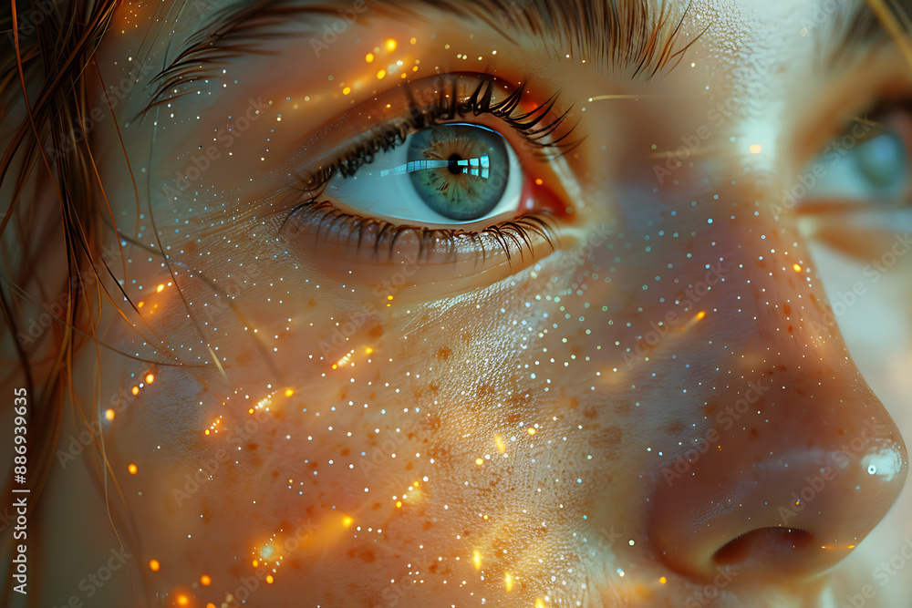 Aufkleber the girl's face is shown against the backdrop of a wireframe plexus, creating a striking visual cont