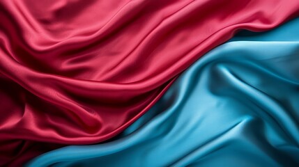 Fototapeta premium A close-up of red, blue, and pink silk material with diagonal patterns