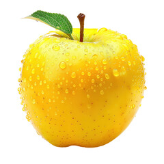Fresh yellow apple isolated on white or transparent background, png clipart, design element. Easy to place on any other background.