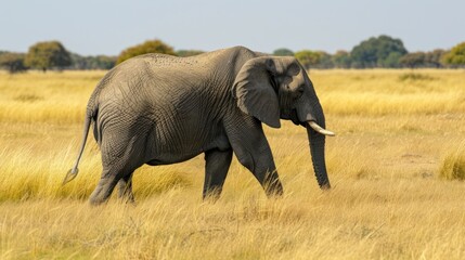 Obraz premium Elephant Walking Through Tall Grass