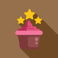 Pink dessert with three golden stars above, representing a high rating or positive feedback