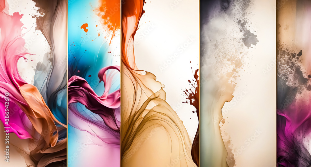 Poster abstract colorful swirls and splashes on a white background