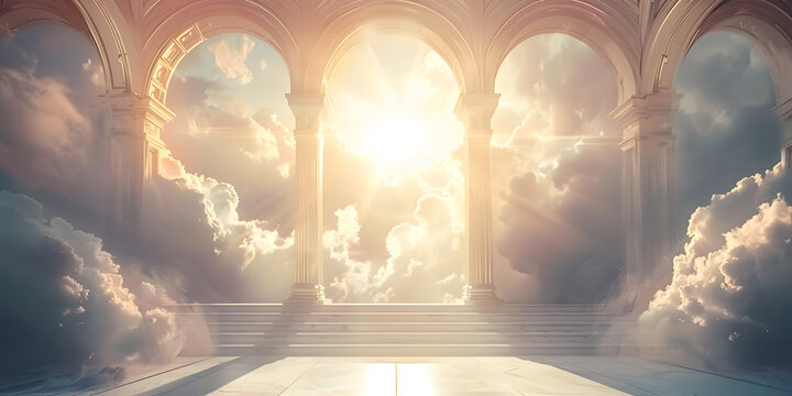 A gateway to heaven with a staircase