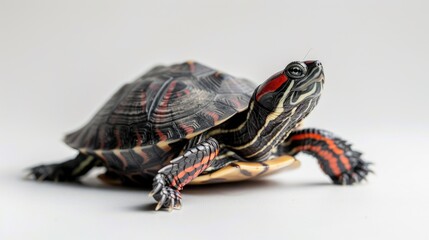 Red bellied Turtle on white backdrop