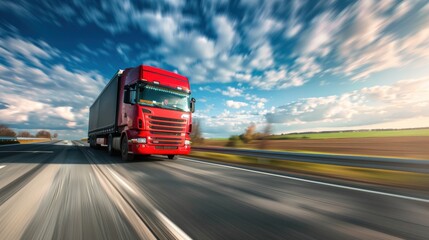 Red Truck Driving on a Highway