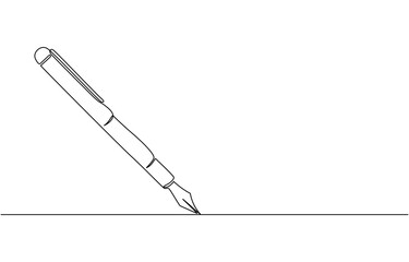 Continuous one line art simple pencil sketch outline vector illustration, Continuous line drawing of pen. One line of ballpoint. Education concept continuous line art. Editable outline, Pen line icon.