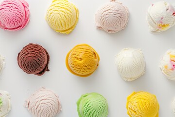 A Variety of Ice Cream and Ingredients Displayed on a White Background - Ideal for a Summer Treat. Beautiful simple AI generated image in 4K, unique.