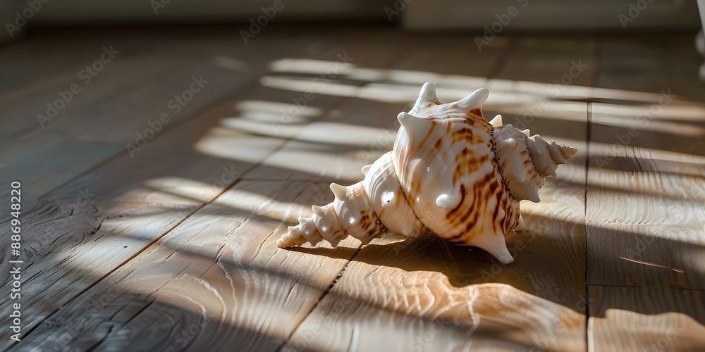 Aufkleber detailed closeup of seashell with sunlight casting shadow on wall and floor. concept seashell macro 