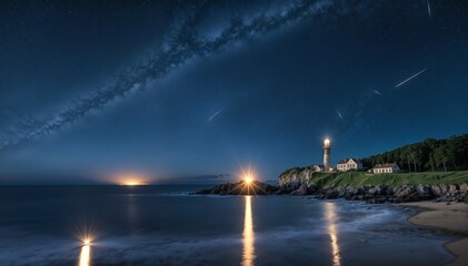 Lighthouse Under a Starry Coastal Sky 