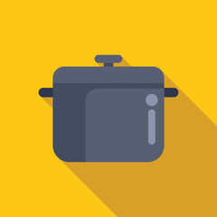 Minimalist illustration of a large cooking pot casting a long shadow, evoking themes of food preparation and culinary arts