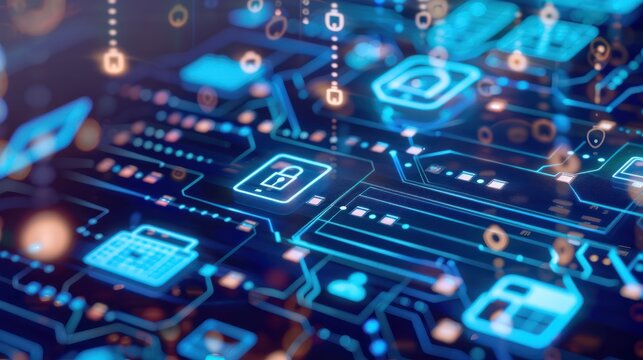 AML Compliance in Digital Banking, digital banking interface with icons of secure transactions, identity verification,